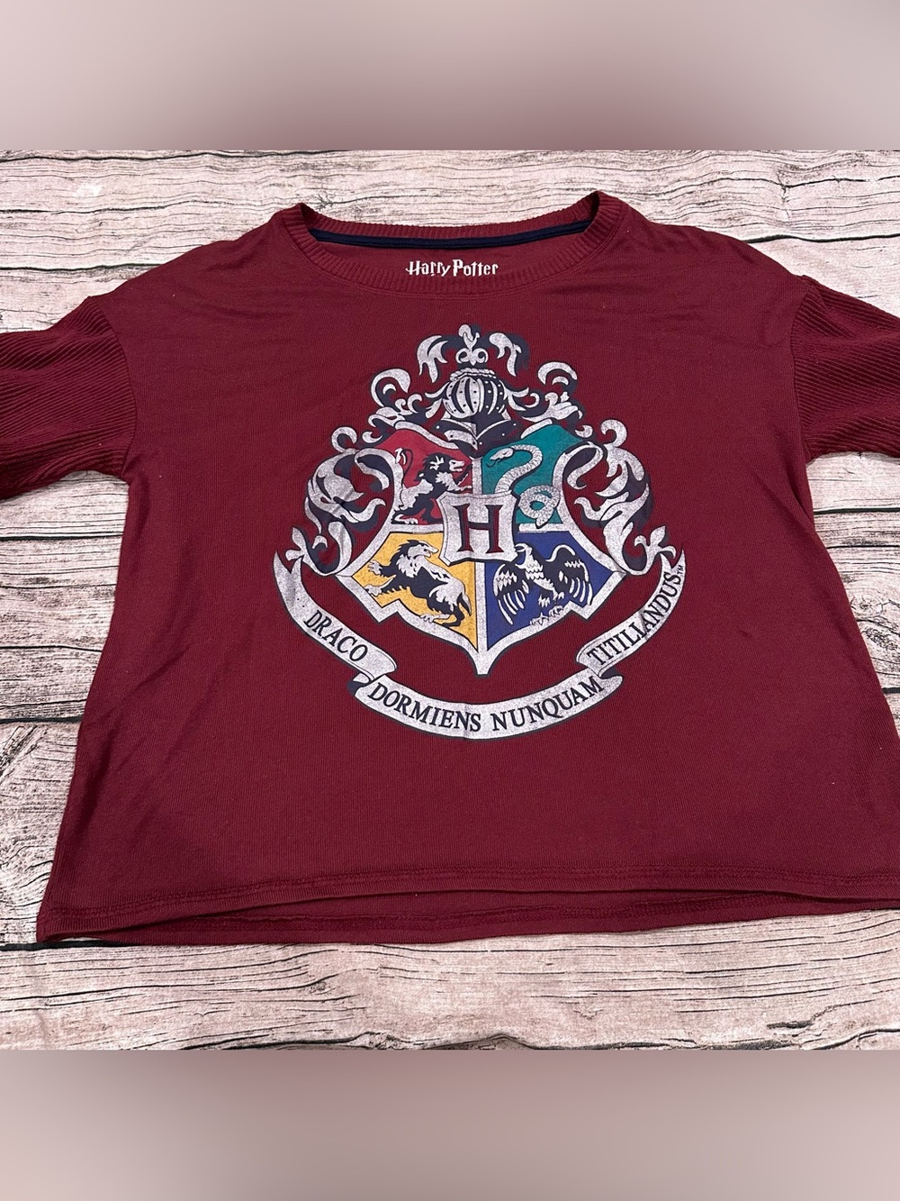 Women’s Maroon Harry Potter Crest Oversized Loungewear Tee Size Small